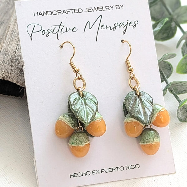 Quenepa Fruit With Leaves Earrings - Image 2