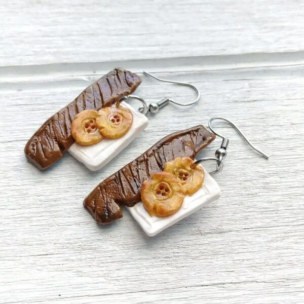 skirt steak clay earrings side view