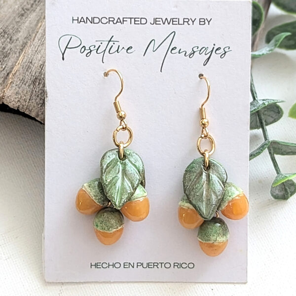 Quenepa Fruit With Leaves Earrings - Image 4