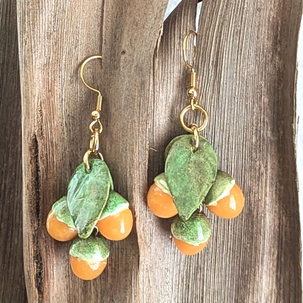 Quenepa Fruit With Leaves Earrings - Image 2