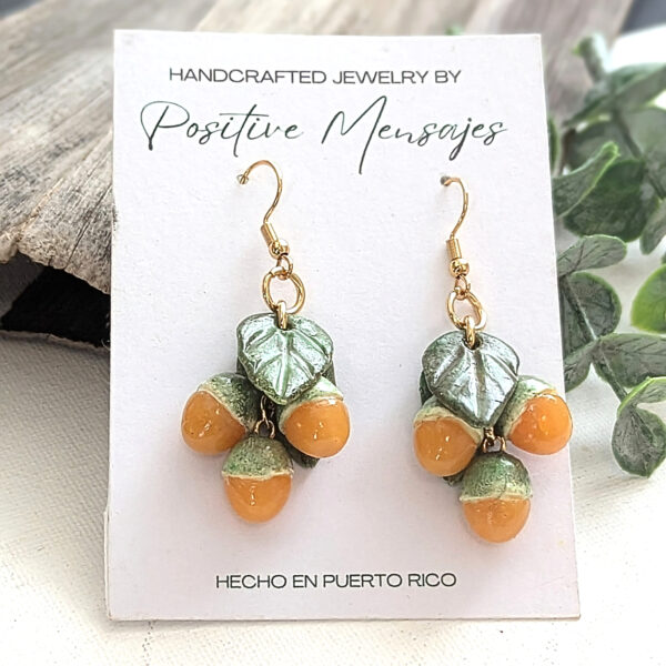 Quenepa Fruit With Leaves Earrings - Image 3