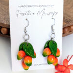 Red Mangoes With Leaves Fruit Earrings