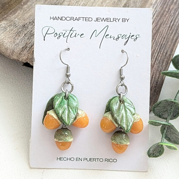 Quenepa Fruit With Leaves Earrings - Image 5