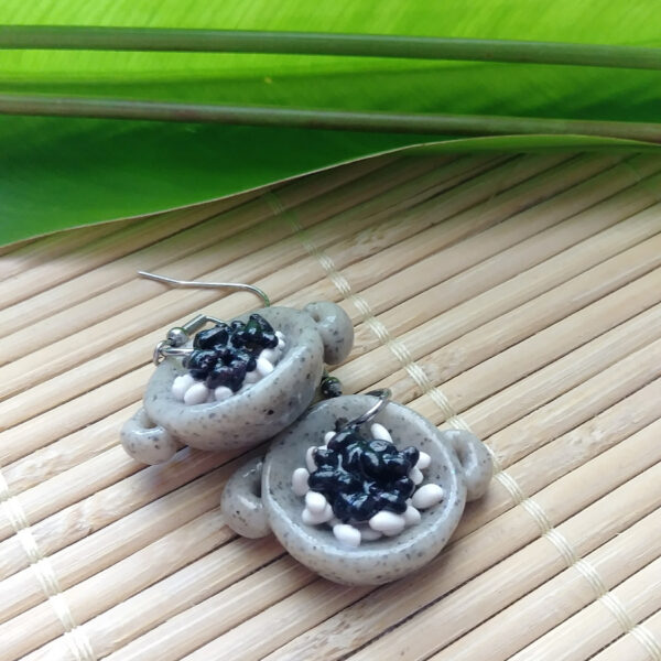 rice and black beans earrings top view