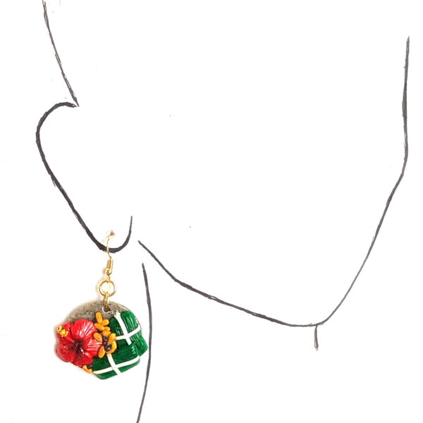 handmade puerto rico food earrings on ear