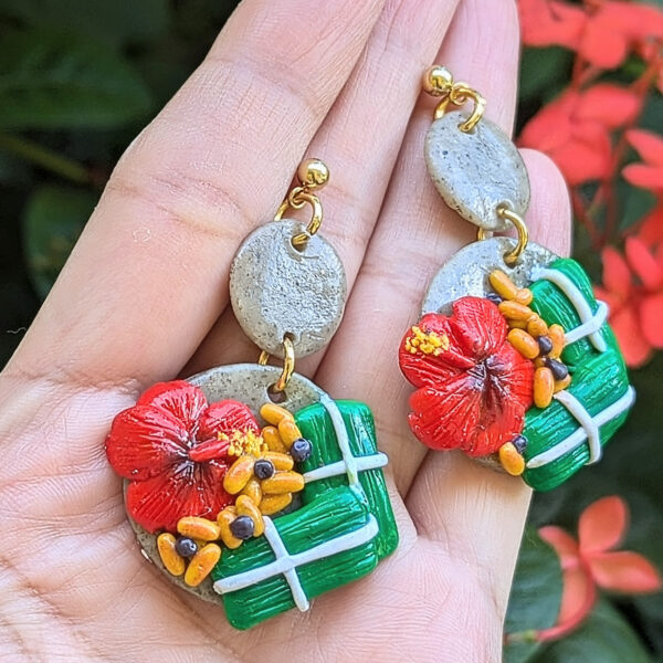 Arroz Con Gandules Y Pasteles Earrings With Flor De Maga Flower - Image 2