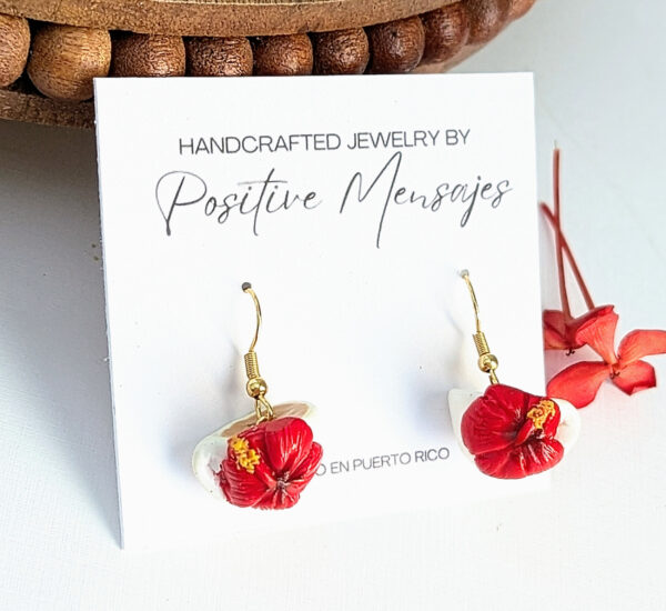 coffee cup earrings with hibiscus flower