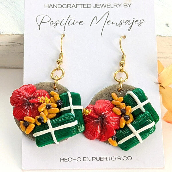 puerto rican food earrings on jewelry card