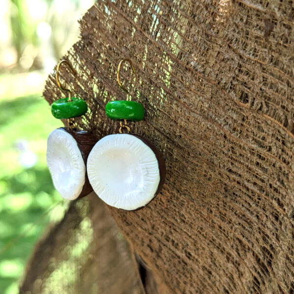 taino coconut earrings on palm tree