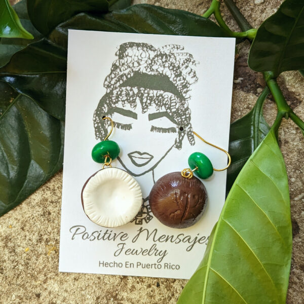 taino coconut earrings front back
