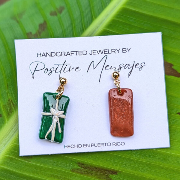 Puerto Rico paslteles earrings on banana leaves