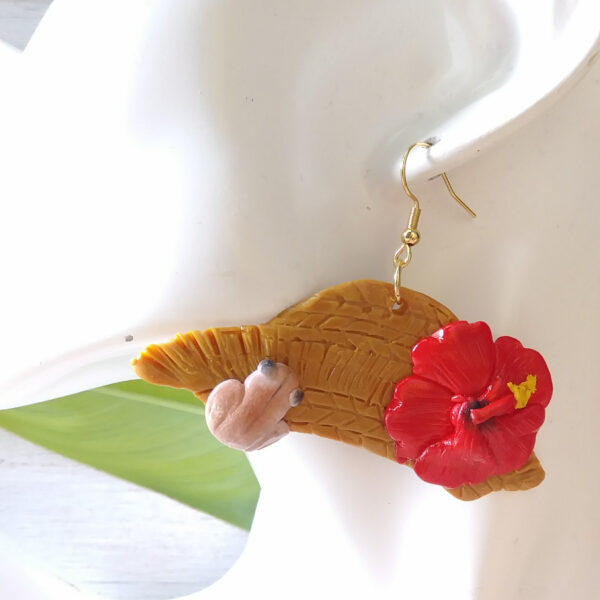 jibarita hat earrings on ear