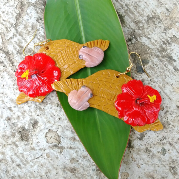 puerto rican hat flower coqui earrings