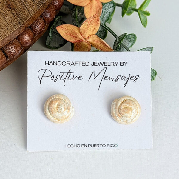 pan de mallorca stud earrings on leaves and flower