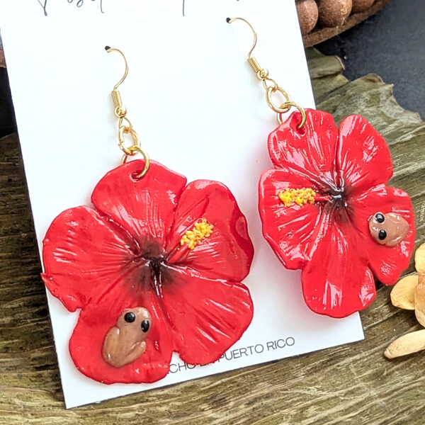 Flor De Maga Earrings with a Touch of the Puerto Rican Frog - Image 2