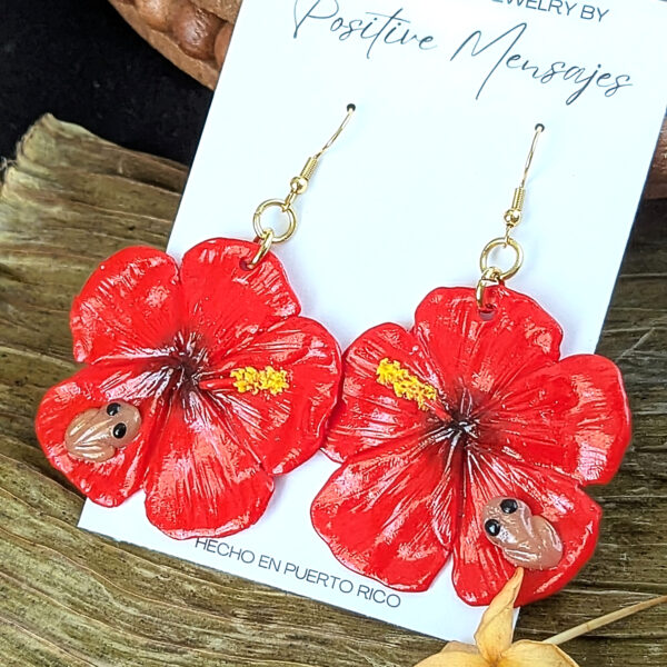 Flor De Maga Earrings with a Touch of the Puerto Rican Frog - Image 3