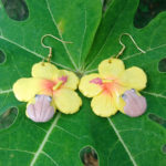 Puerto Rican Frog on Maga Flower Earrings - Yellow