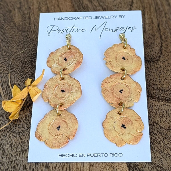 plantain food earrings on wood table