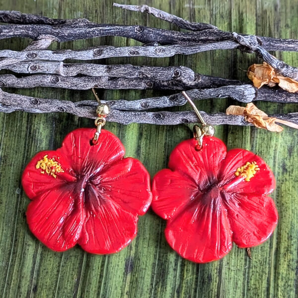 Puerto Rico Mini Red Hibiscus Flower Earrings - Image 2