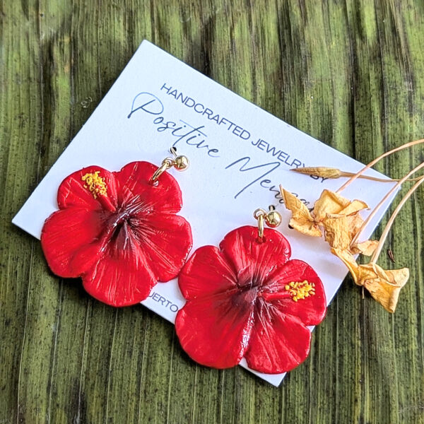 Puerto Rico Mini Red Hibiscus Flower Earrings - Image 3