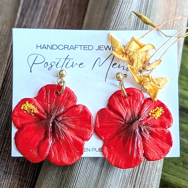 Puerto Rico Mini Red Hibiscus Flower Earrings - Image 5