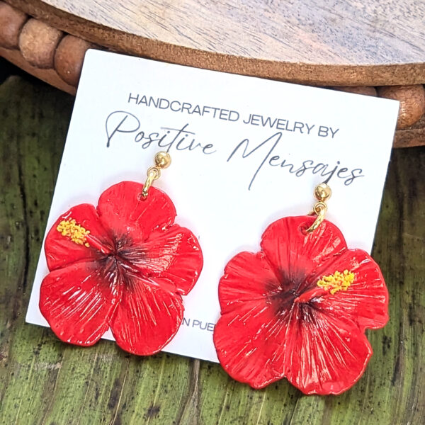 Puerto Rico Mini Red Hibiscus Flower Earrings - Image 4