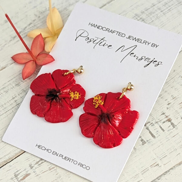 Puerto Rico traditional flower earrings on white card