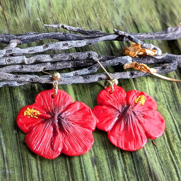 Puerto Rico Mini Red Hibiscus Flower Earrings - Image 6