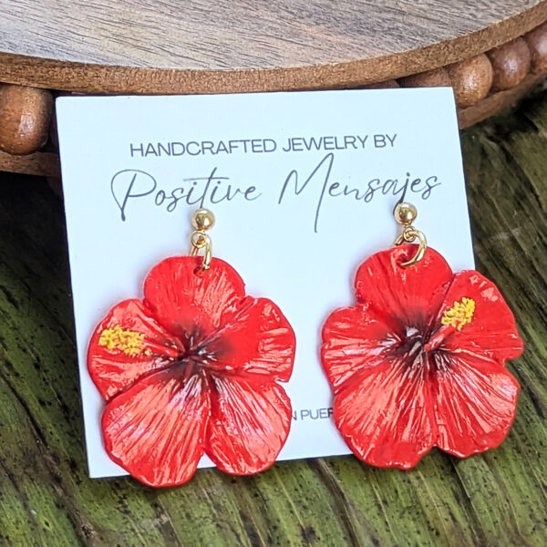 Puerto Rico Mini Red Hibiscus Flower Earrings - Image 2