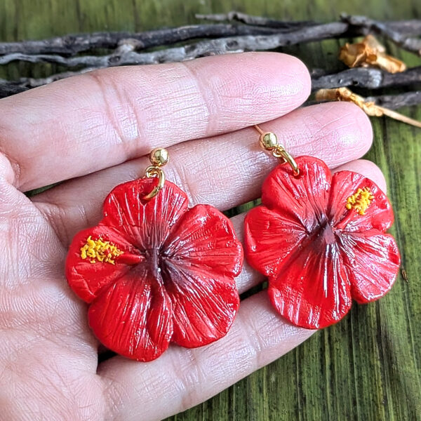 Puerto Rico Mini Red Hibiscus Flower Earrings - Image 4