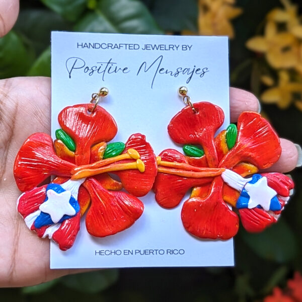 Puerto Rico Flamboyan Flag Flower Earrings