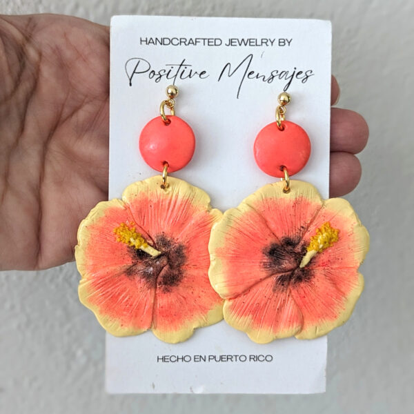 Puerto Rico handmade hibiscus earrings on wall