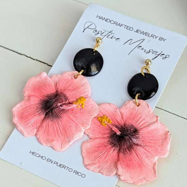 pink hibiscus jewelry card on Ivory board