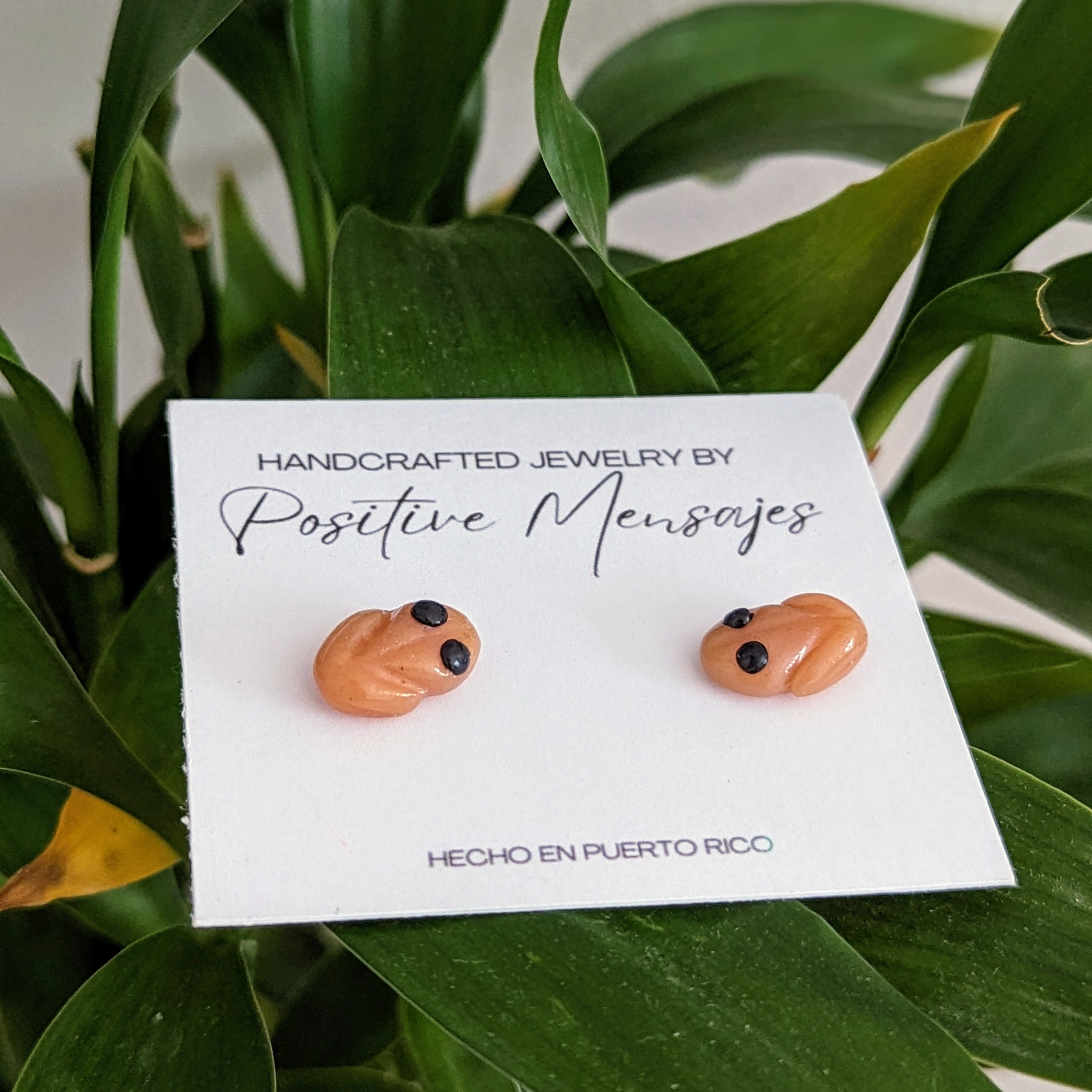 Puerto Rico coqui earrings on bamboo plant