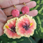 Yellow and Pink Hibiscus Flower Earrings