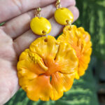 Orange and Yellow Hibiscus Flower Earrings