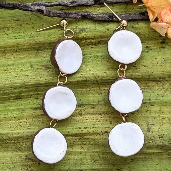 Three Tier Coconut Earrings With Hand-Carved Taino Symbol - Image 3