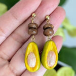 Puerto Rico Avocado Earrings Featuring Pink Seed and Beads