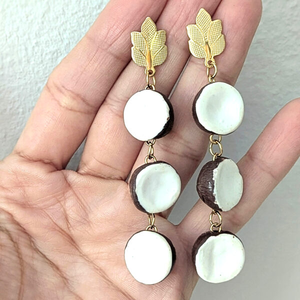 Three Tier Coconut Earrings With Hand-Carved Taino Symbol - Image 2