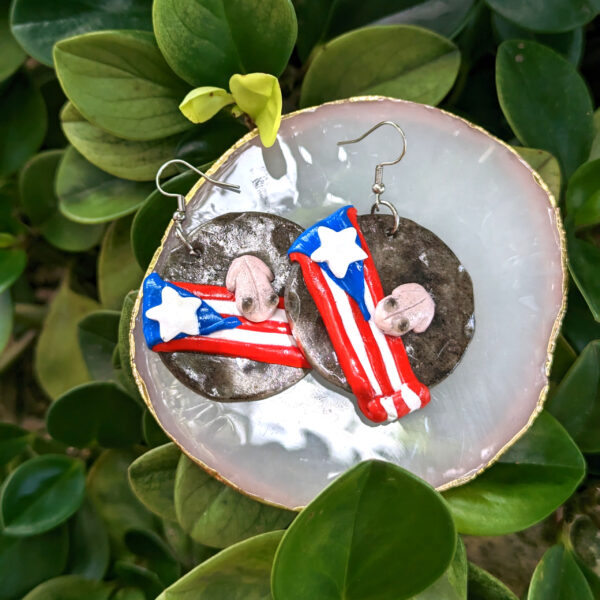 coqui flag jewelry on rock display