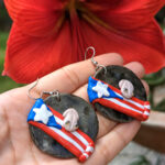 Puerto Rican Flag Frog Moon Earrings