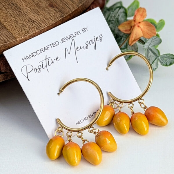 handmade yellow orange mangoes on gold hoops