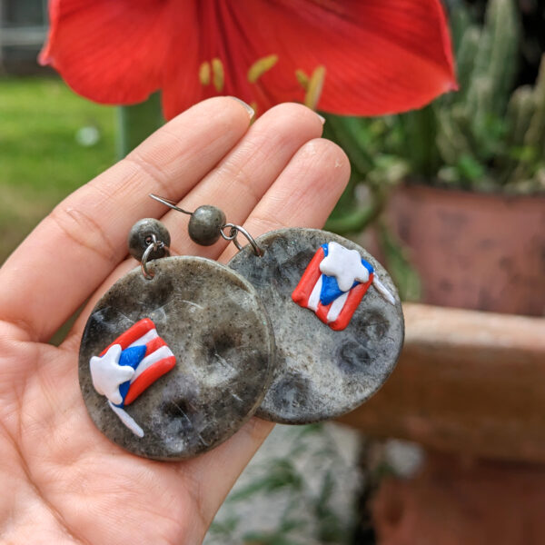 Puerto Rican Flag On The Moon With Beads Earrings - Image 3
