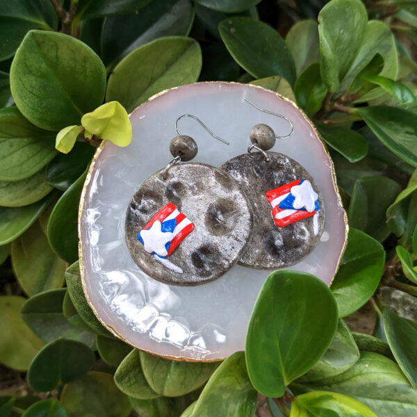 Puerto Rican Flag On The Moon With Beads Earrings - Image 7