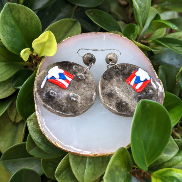 Puerto Rican Flag On The Moon With Beads Earrings - Image 4