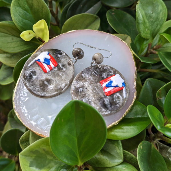 Puerto Rican Flag On The Moon With Beads Earrings - Image 2