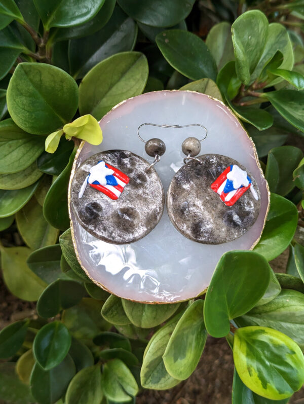 Puerto Rican Flag On The Moon With Beads Earrings