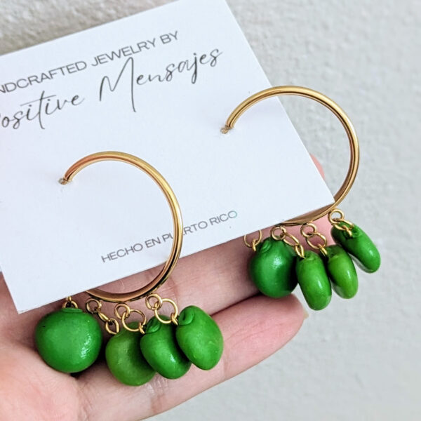Puerto Rico Gandules gold hoop earrings on hand
