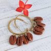 coffee beans hoop earrings with red flower