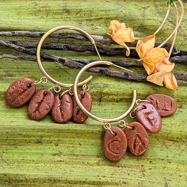 hand-carved cafe on coffee beans earrings